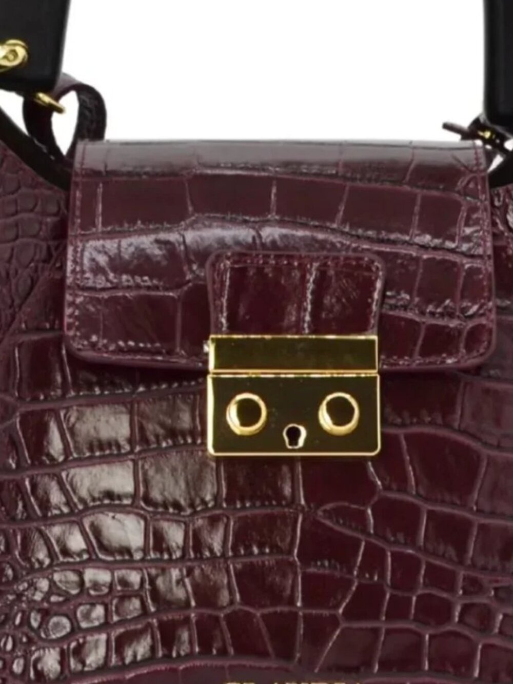 NWT ⭐ Claudia Firenze ISADORA Embossed Croc Leather Bag Wooden Handle - BURGUNDY - Picture 6 of 15
